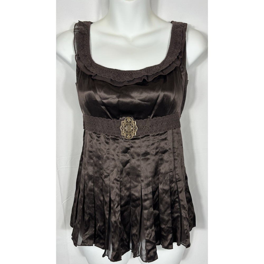 VTG Antonio Melani 100% Silk Babydoll Top Size M Witchy Brown Boho Forest Fairy